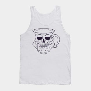 Grinning Skull Coffee Cup - Death before decaf - Tea Mug - hot drink black and white line drawing Tank Top